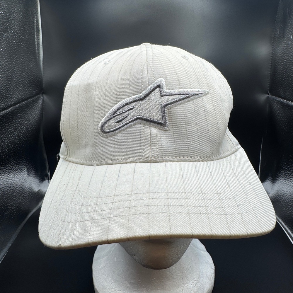 Alpinestars Flexfit Hat White Pinstripe Embroidered Logo Baseball Cap L-XL